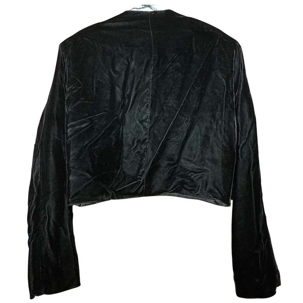 VTG Velvet Crop Bolero Black Bell Sleeve‎ Women's M Whimsigoth Dark Romantic 80s